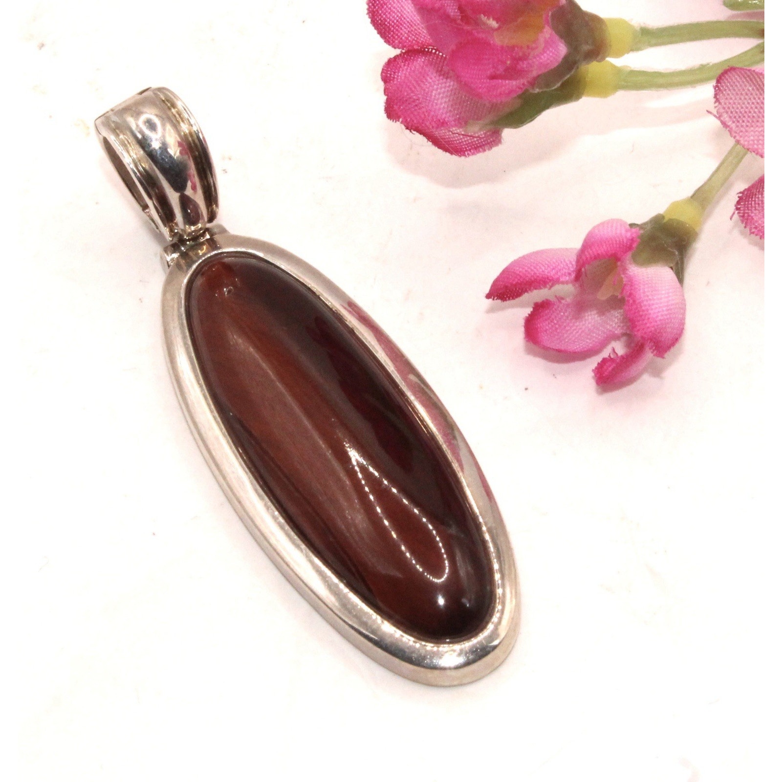 Beautiful Whitney Kelly Sterling Silver Mahagony Tiger Eye Enhancer For Necklace